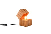 Houten tafellamp TREASURE in kubusvorm met open bovenkant en zichtbare gloeilamp, zijaanzicht