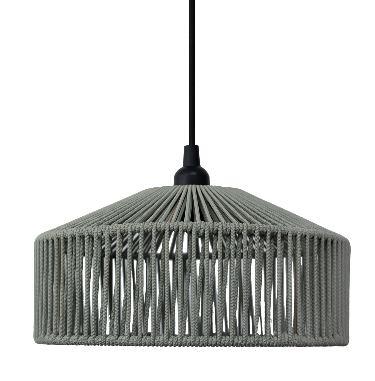 New Garden Outdoor-Hängeleuchte CALABARDINA Outdoor-Hängeleuchte mit modernem, geflochtenem Design in seitlicher Perspektive.