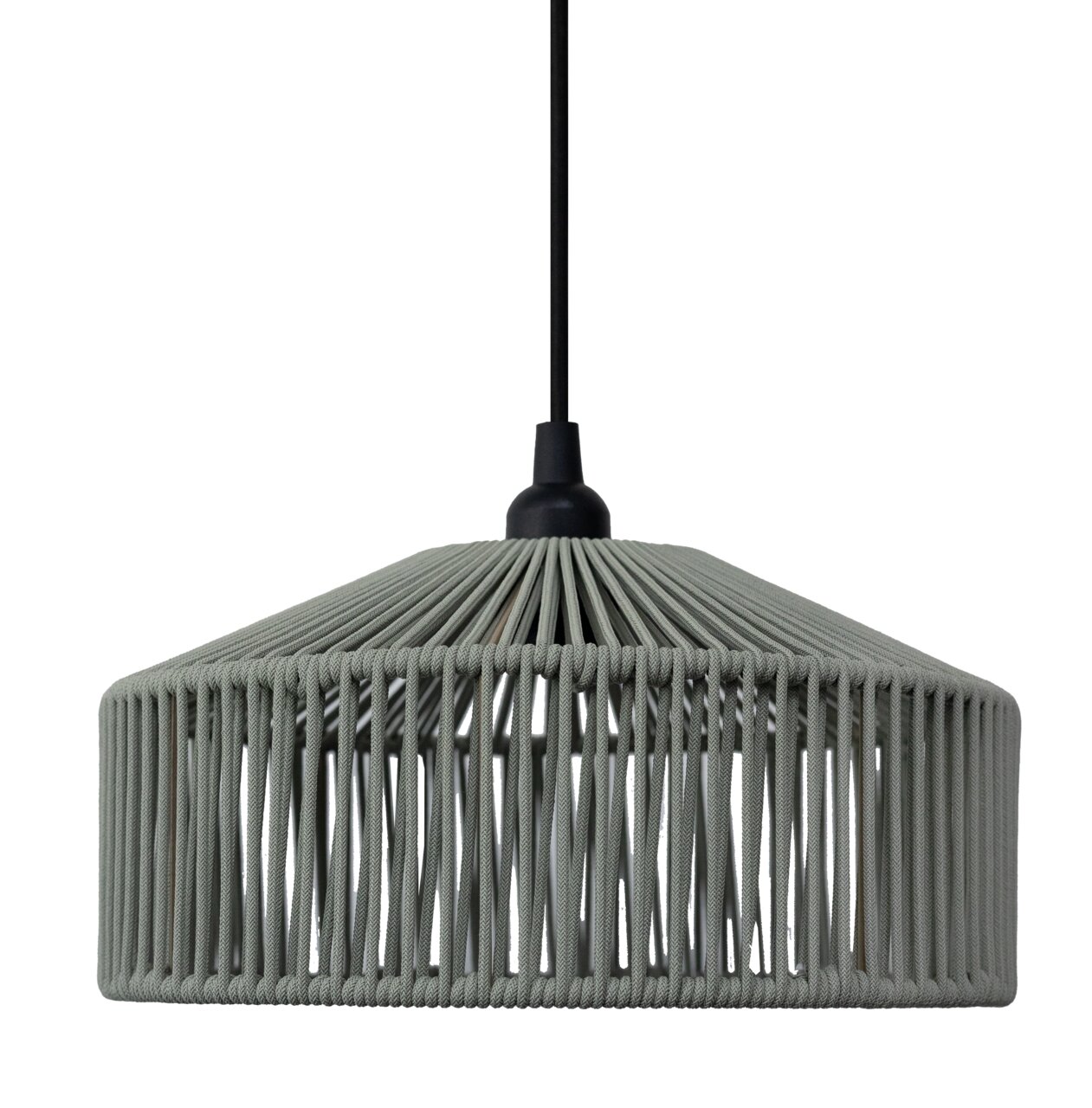 Outdoor-Hängeleuchte mit modernem, geflochtenem Design in seitlicher Perspektive.