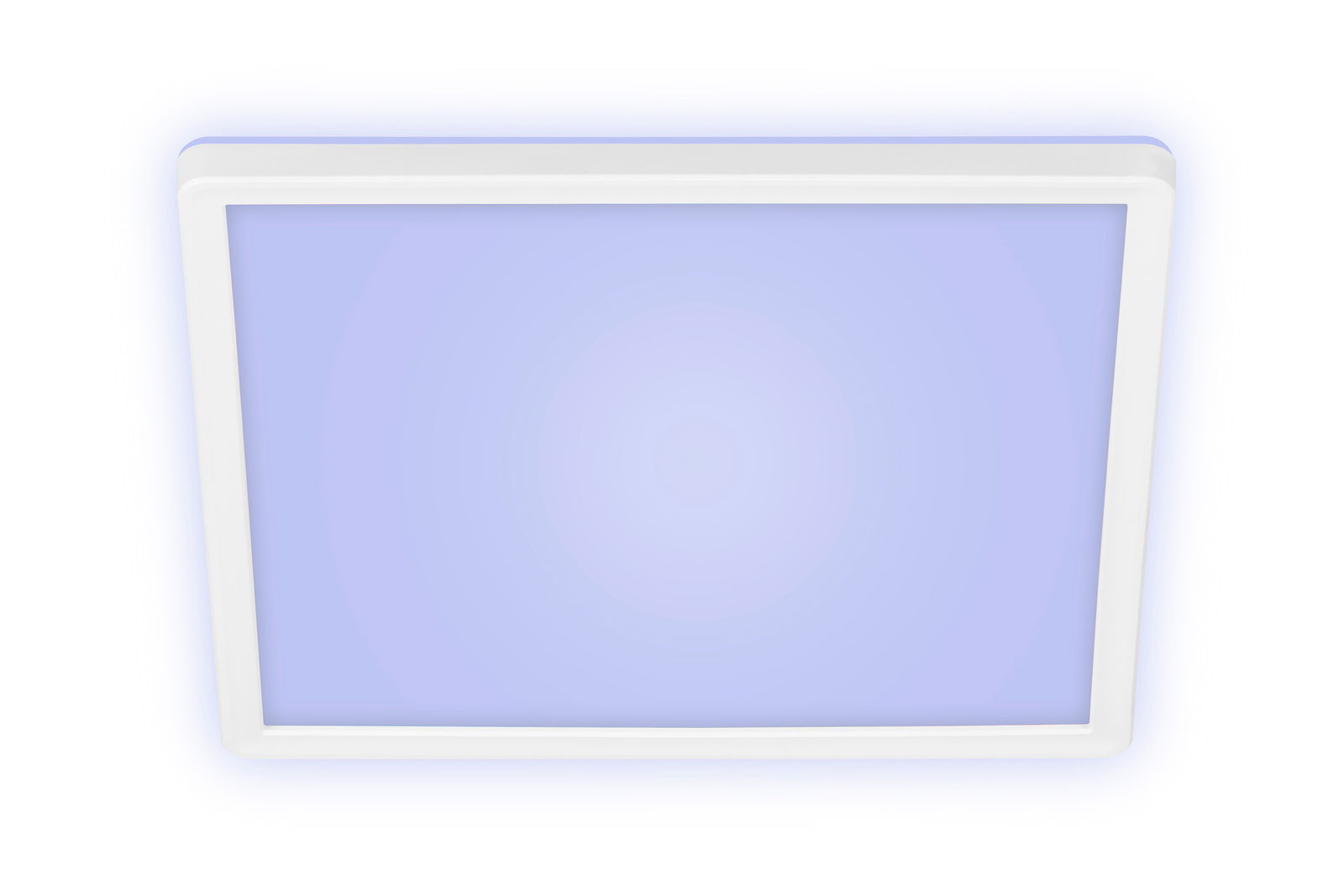 LED-Deckenleuchte in quadratischer Form mit weißem Rahmen, Ansicht von unten