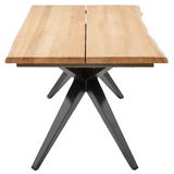 Moderner Esstisch aus Holz mit Metallbeinen, Frontalansicht