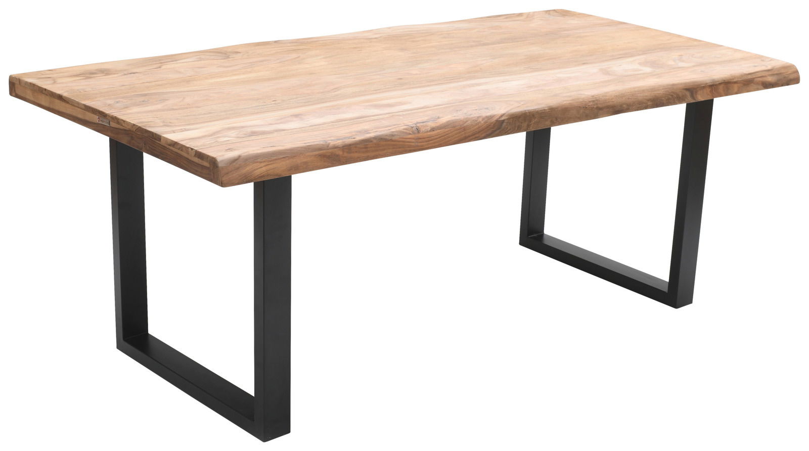 Esstisch aus Holz mit Metallbeinen, seitliche Perspektive