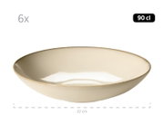 Beige Keramik-Schale mit leicht erhöhtem Rand und braunem Randabschluss, Ø ca. 22 cm, Fassungsvermögen 90 cl, im 6er-Set; gezeigt in Frontansicht leicht von oben vor weißem Hintergrund.