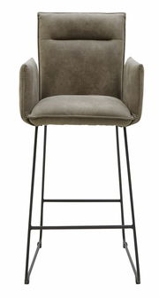 Barsessel in Frontalansicht mit gepolstertem Sitz und Rückenlehne, sowie Metallbeinen.