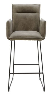 Barsessel in Frontalansicht mit gepolstertem Sitz und Rückenlehne, sowie Metallbeinen.