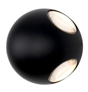 Schwarze LED-Außenwandleuchte mit kugelförmigem Design, seitliche Perspektive