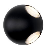 Schwarze LED-Außenwandleuchte mit kugelförmigem Design, seitliche Perspektive