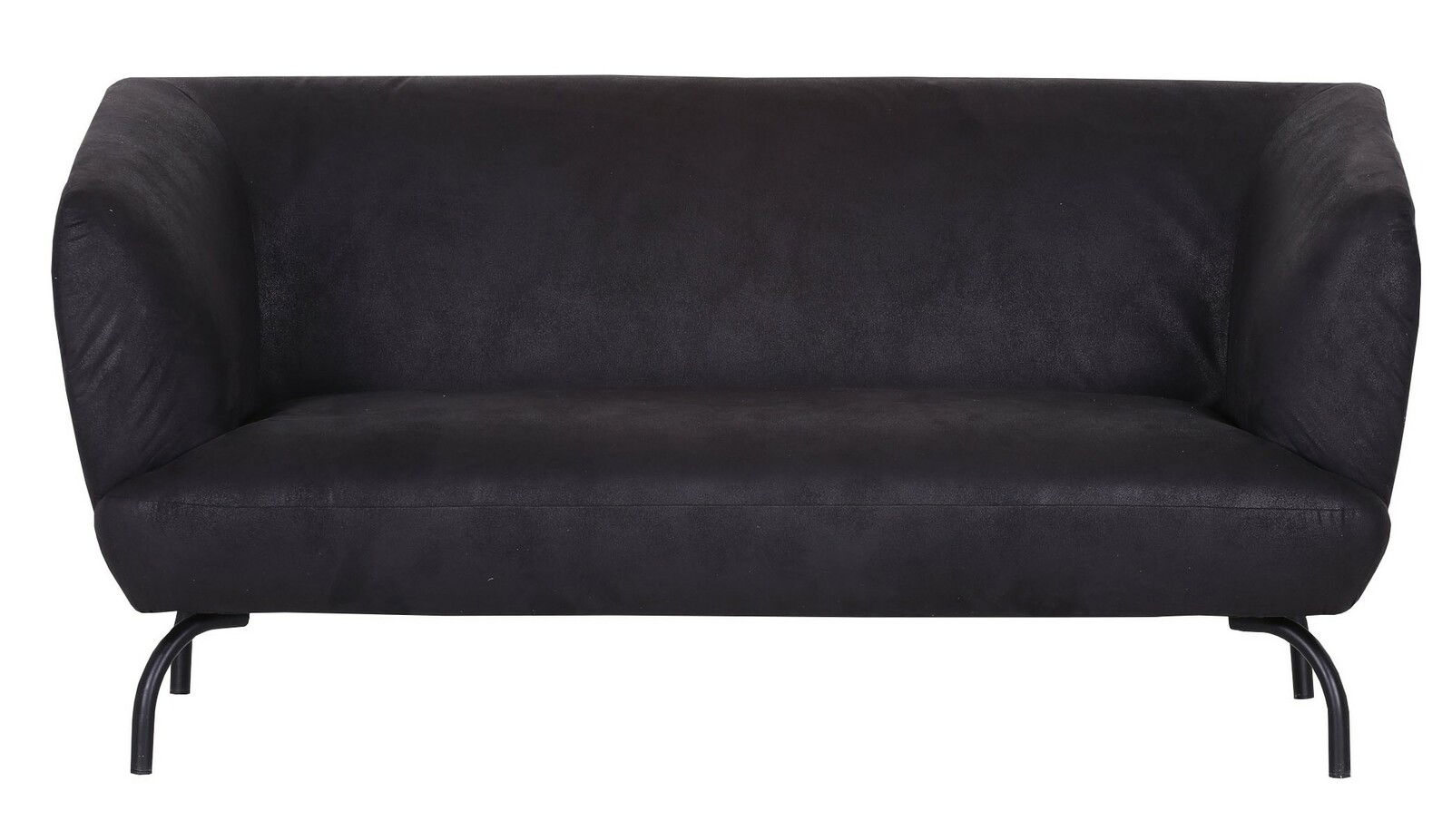 Schwarzes 2-Sitzer Sofa mit Metallbeinen, Vorderansicht