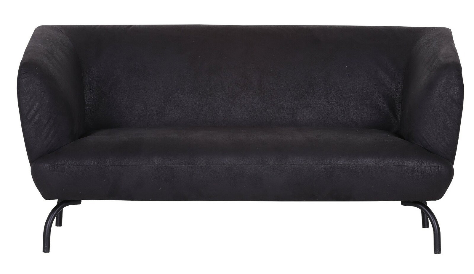 Schwarzes 2-Sitzer Sofa mit Metallbeinen, Vorderansicht