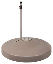 Moderner Schirmständer aus Metall mit runder Basis und vertikaler Stange, seitliche Perspektive.