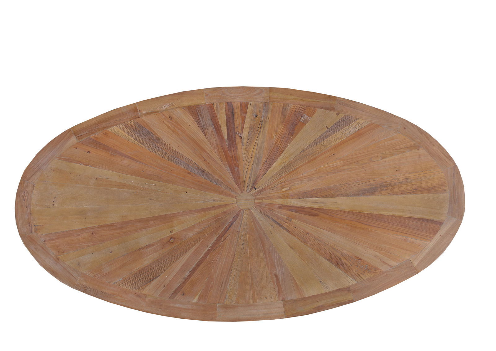 Runder Esstisch aus Holz mit strahlenförmigem Muster, Ansicht von oben