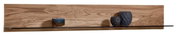 Houten wandpaneel met glazen plank, versierd met vazen, vooraanzicht