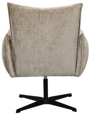 Rückansicht eines beigen Relaxsessels mit schwarzem Drehfuß