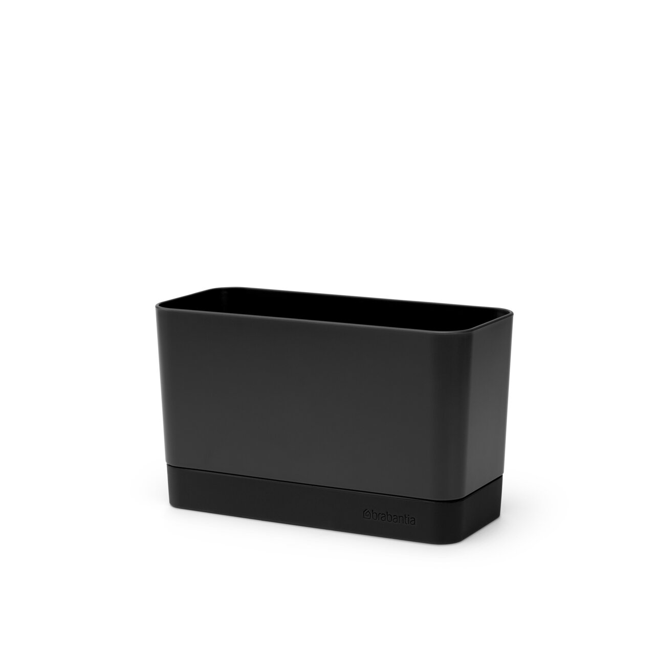 Schwarzer Brabantia Spül-Organizer SINKSIDE, rechteckig, aus seitlicher Perspektive fotografiert.