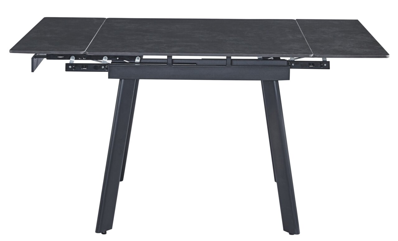 Moderne eettafel met uitschuifbaar tafelblad, zijaanzicht