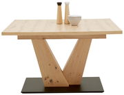 Moderner Esstisch aus Holz mit V-förmigem Gestell, seitliche Perspektive