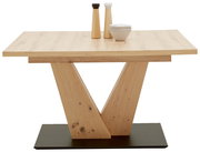 Moderner Esstisch aus Holz mit V-förmigem Gestell, seitliche Perspektive