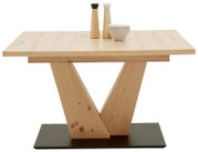 Moderner Esstisch aus Holz mit V-förmigem Gestell, seitliche Perspektive
