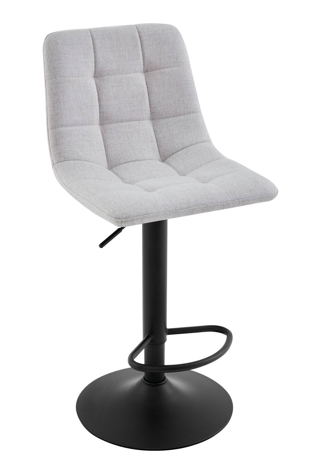Stylife Barkruk JEFF Moderner Barhocker mit grauem, gepolstertem Sitz und schwarzem Metallfuß, seitliche Perspektive