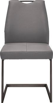 Grauer Schwingstuhl aus Leder mit Metallgestell, Frontalansicht