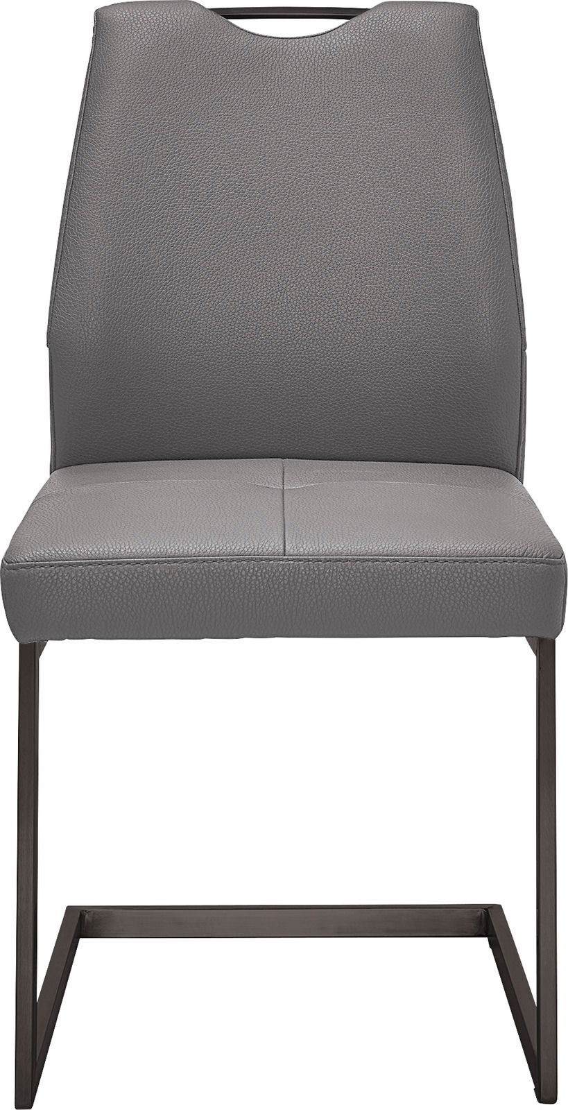 Grauer Schwingstuhl aus Leder mit Metallgestell, Frontalansicht