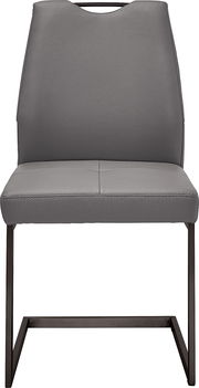 Grauer Schwingstuhl aus Leder mit Metallgestell, Frontalansicht