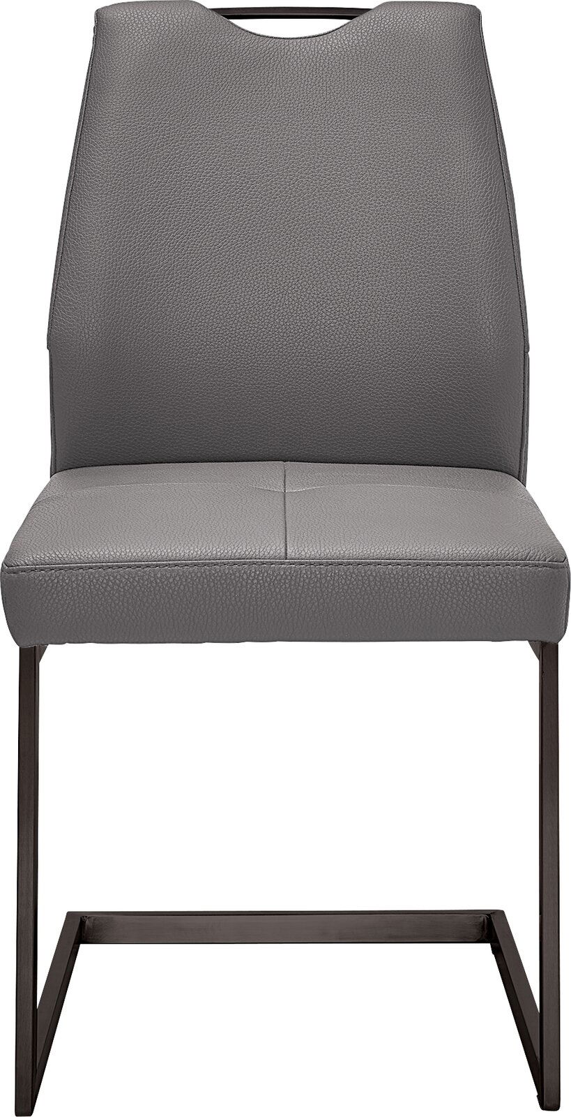 Grauer Schwingstuhl aus Leder mit Metallgestell, Frontalansicht