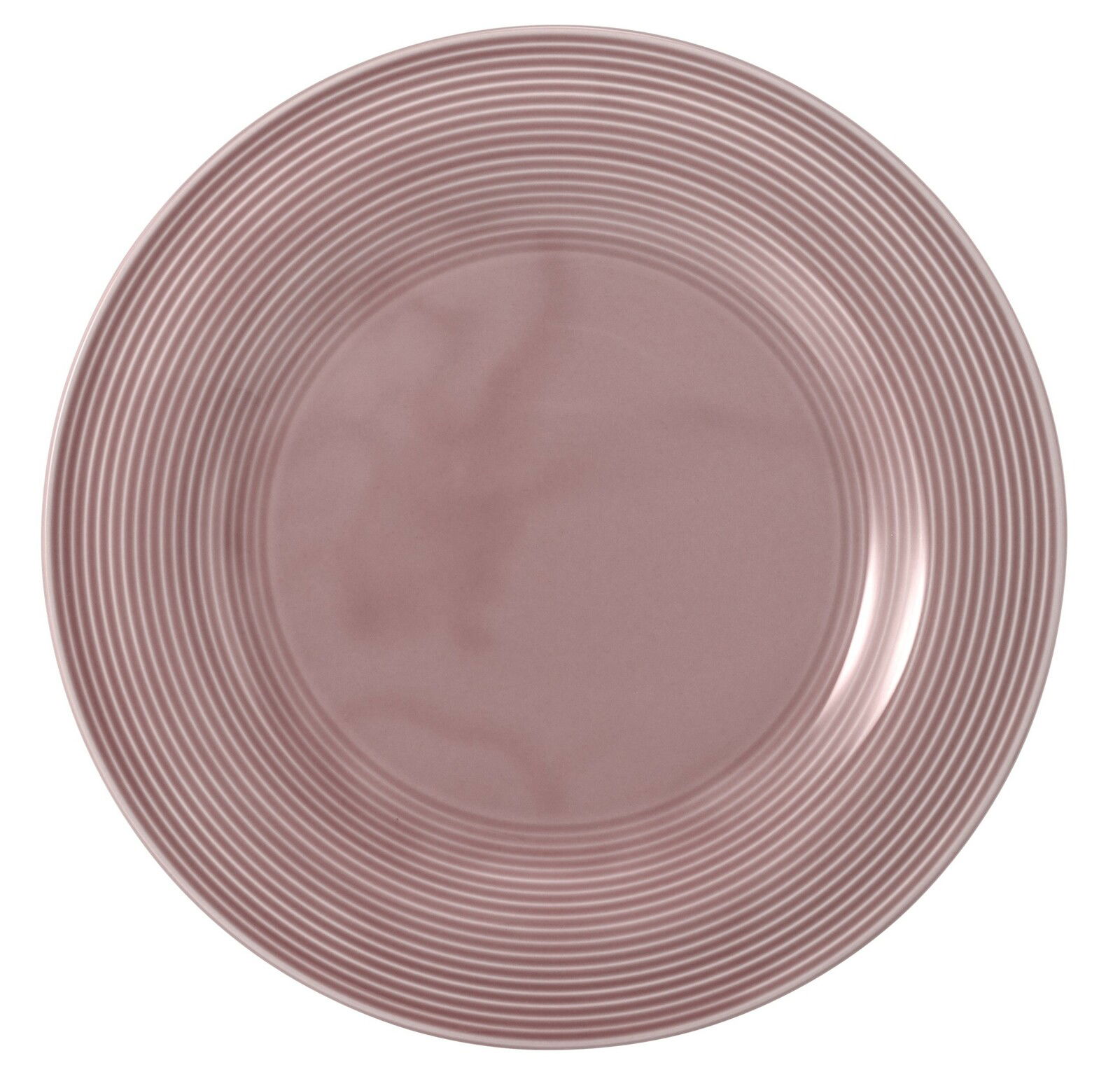 Runder Speiseteller mit einem Durchmesser von 27,5 cm in einer rosa Farbe, von oben betrachtet.