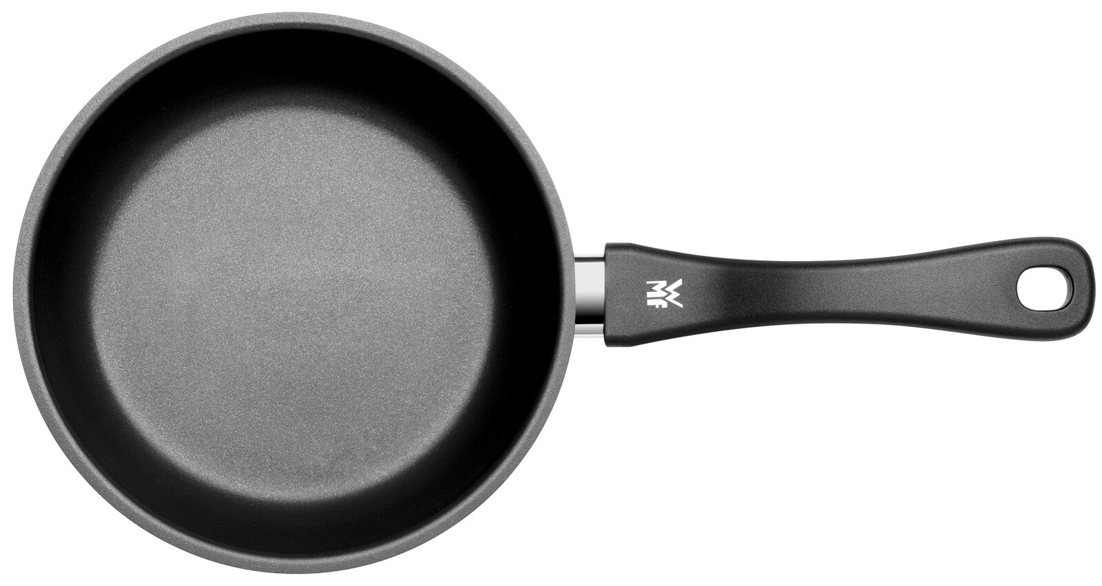 Pfanne mit schwarzem Griff und grauer Antihaftbeschichtung, Draufsicht
