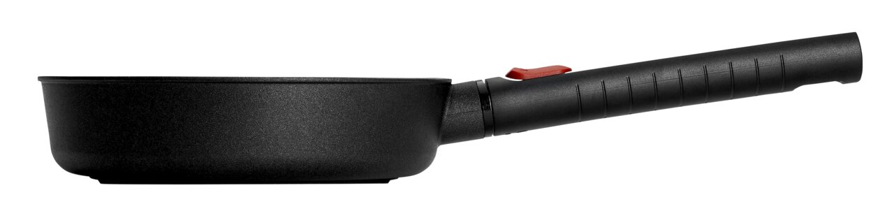 Seitenansicht einer Gusspfanne Eco Logic 20cm mit abnehmbarem Griff.