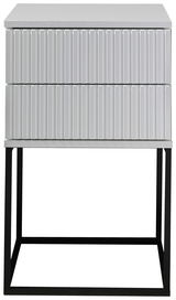 Moderne Nachtkommode mit geriffelter Front und schwarzem Metallgestell, Frontalansicht