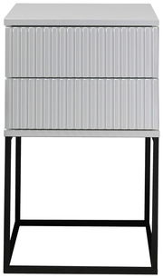 Moderne Nachtkommode mit geriffelter Front und schwarzem Metallgestell, Frontalansicht