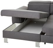 Graue Rundecke mit Stauraum, geöffnete Perspektive von der Seite