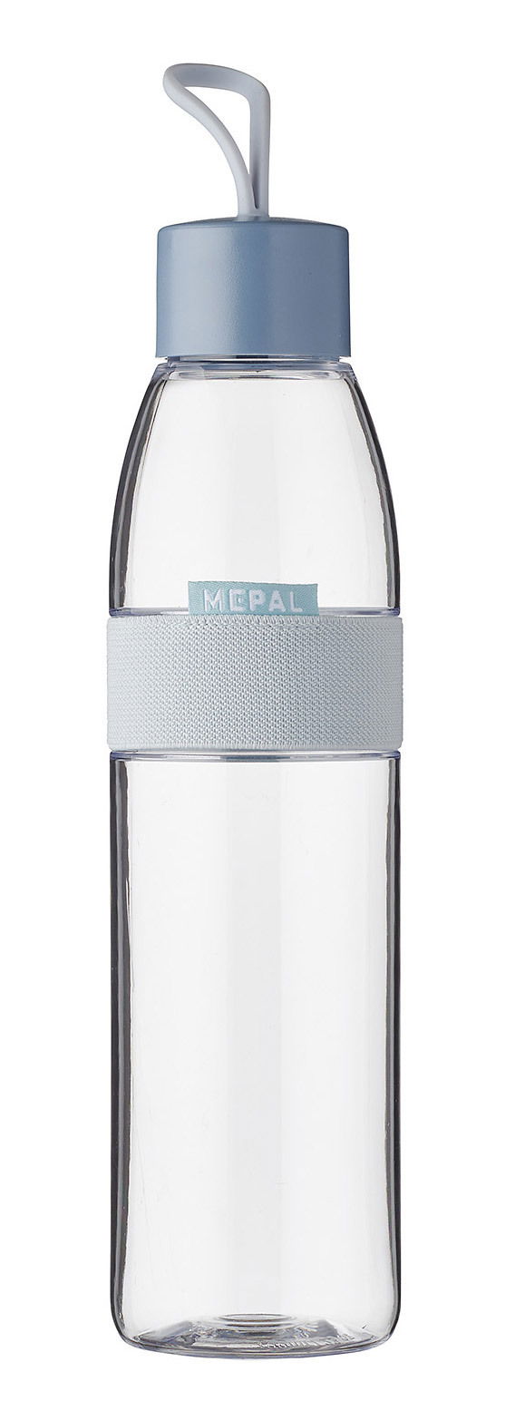 Mepal Trinkflasche Nordic blue ELLIPSE Transparente Trinkflasche mit blauem Deckel und Griff, Vorderansicht