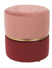Runder Hocker in Rosa und Rot mit goldener Zierleiste, seitliche Perspektive