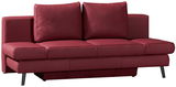 Rotes Querschläfer-Sofa mit zwei großen Rückenkissen, frontal fotografiert.