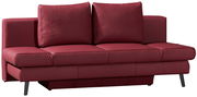 Rotes Querschläfer-Sofa mit zwei großen Rückenkissen, frontal fotografiert.