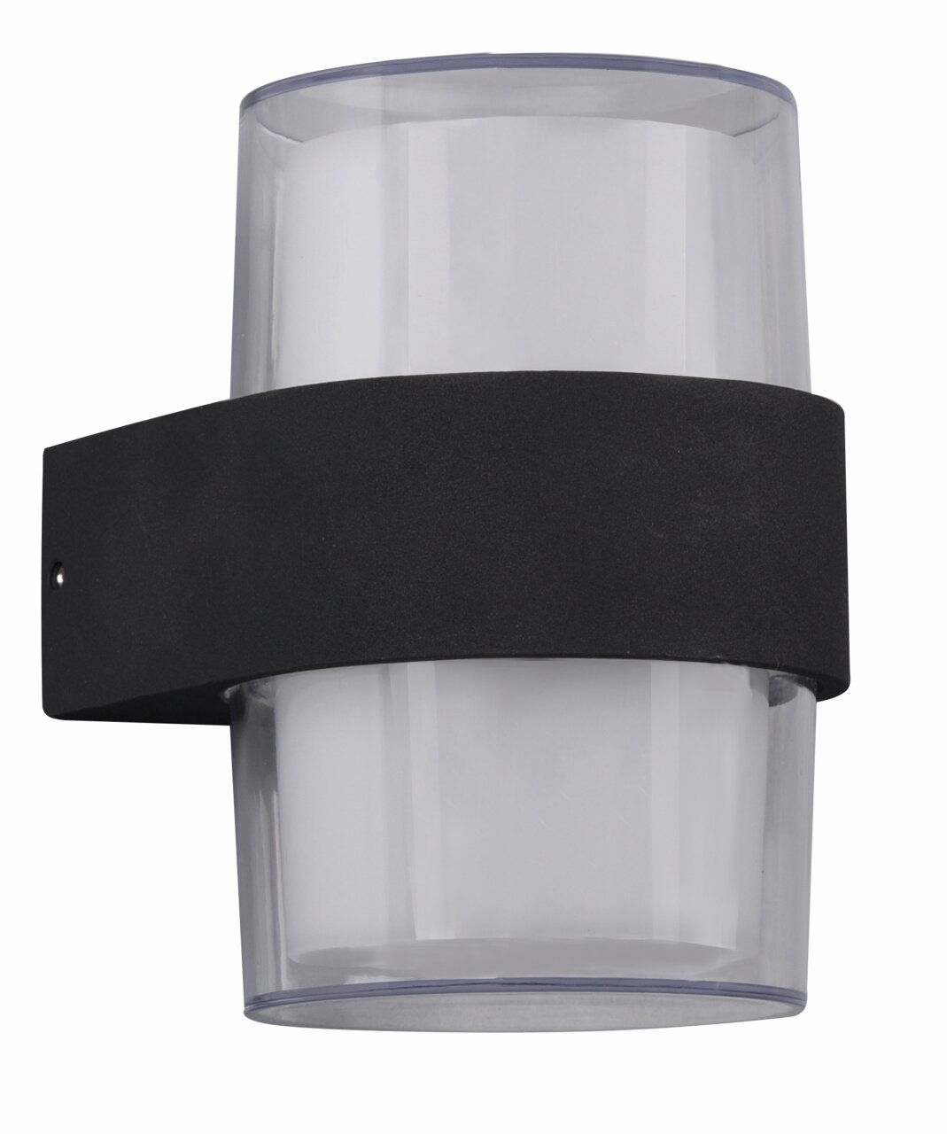 Moderne Wandleuchte Molina mit schwarzem Band und klarem Glas, seitliche Perspektive