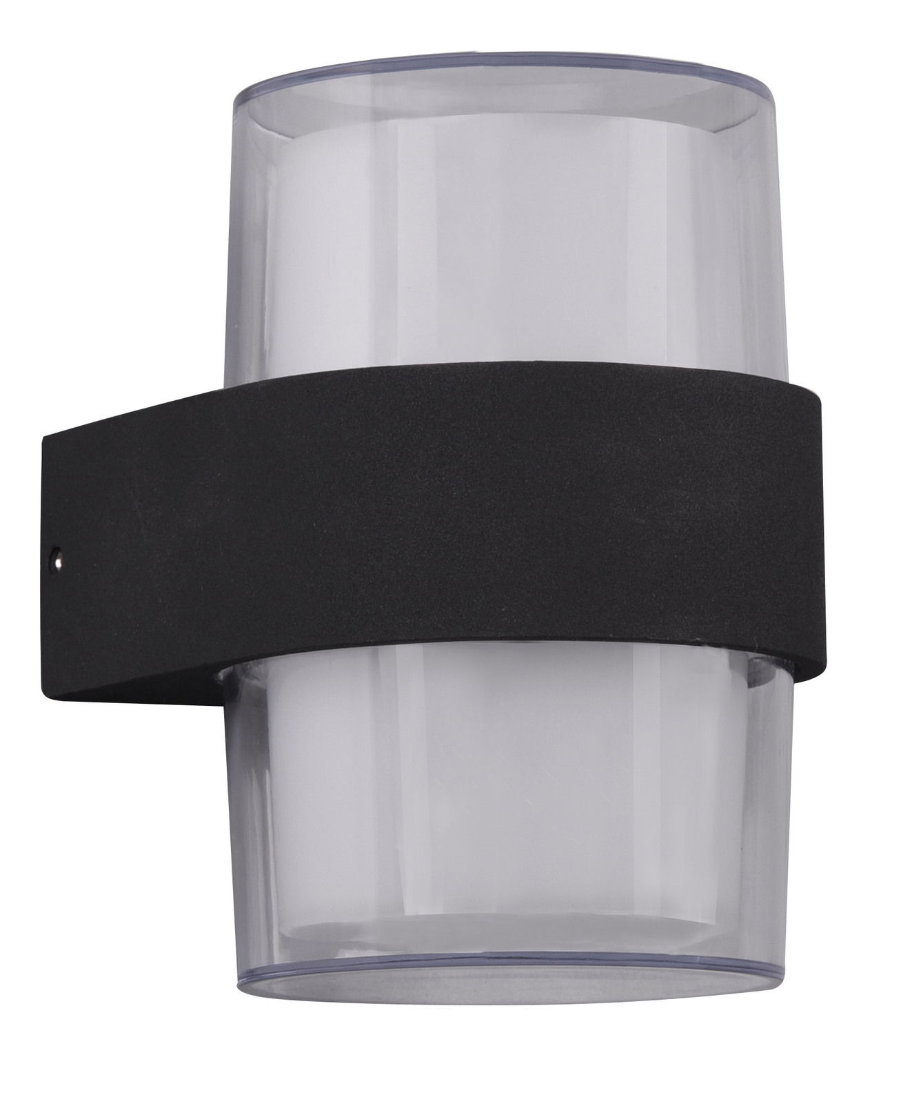 Moderne Wandleuchte Molina mit schwarzem Band und klarem Glas, seitliche Perspektive