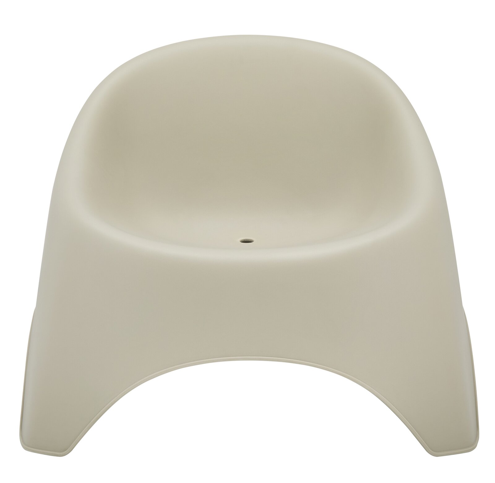 Beiger Stapelsessel aus Kunststoff, frontal fotografiert.