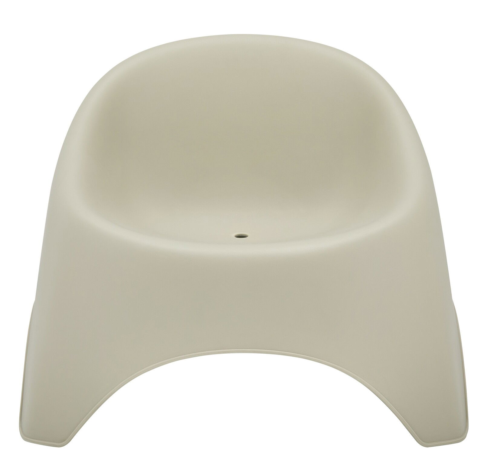 Beiger Stapelsessel aus Kunststoff, frontal fotografiert.