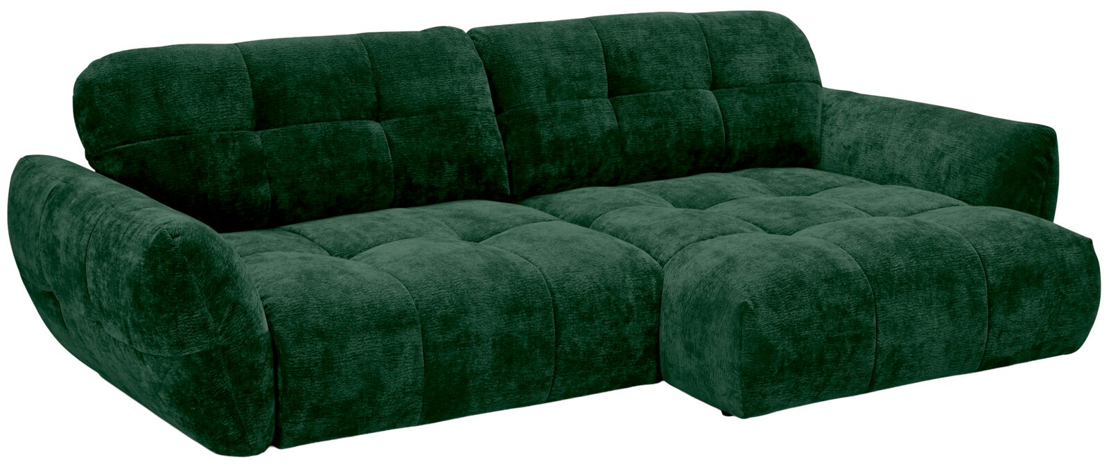 Grünes, modernes Sofa mit weicher Polsterung, seitliche Perspektive