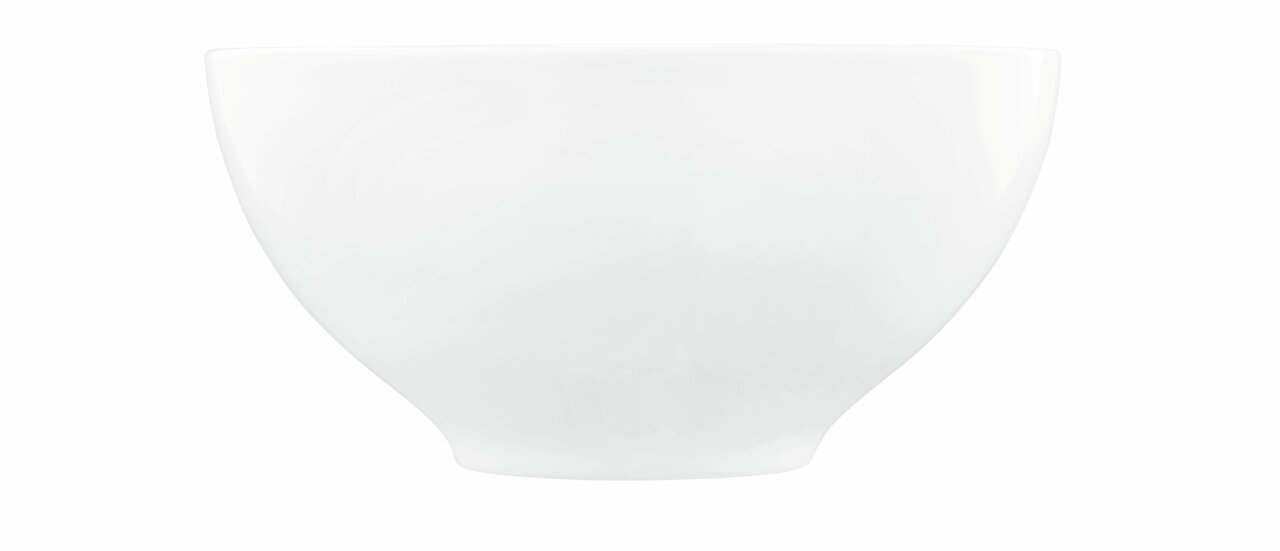 Weiße, runde Schüssel mit einem Durchmesser von 15,5 cm, frontal fotografiert.