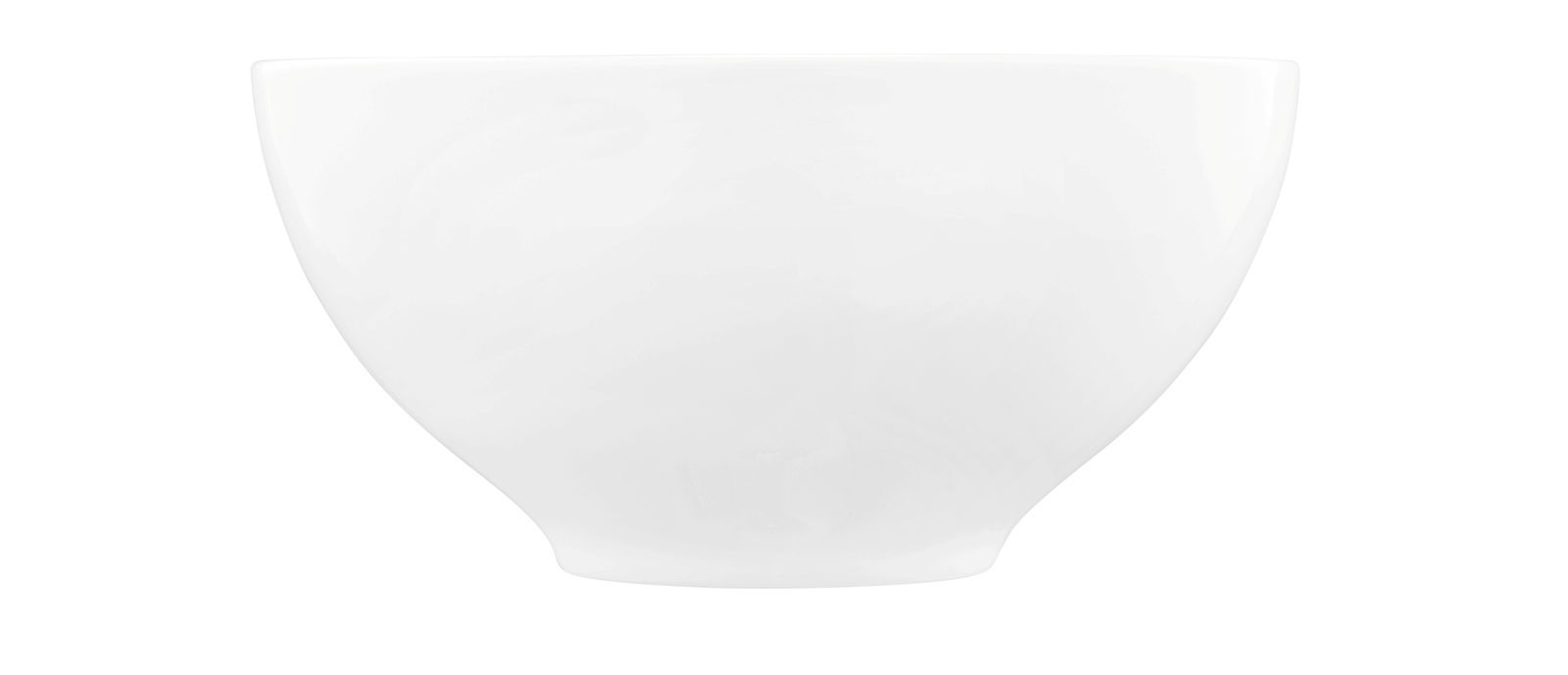 Weiße, runde Schüssel mit einem Durchmesser von 15,5 cm, frontal fotografiert.