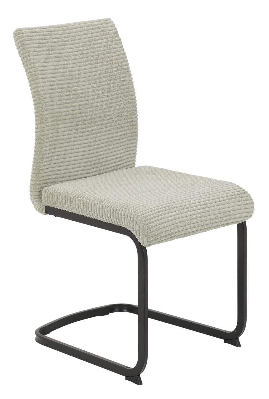 Z2 Schommelstoel FABIA Moderne schommelstoel met lichtgrijze, geribbelde stoffen bekleding en een zwart metalen frame, zijaanzicht