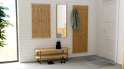 Garderoben-Set mit Spiegel und Holzpaneelen, seitliche Perspektive