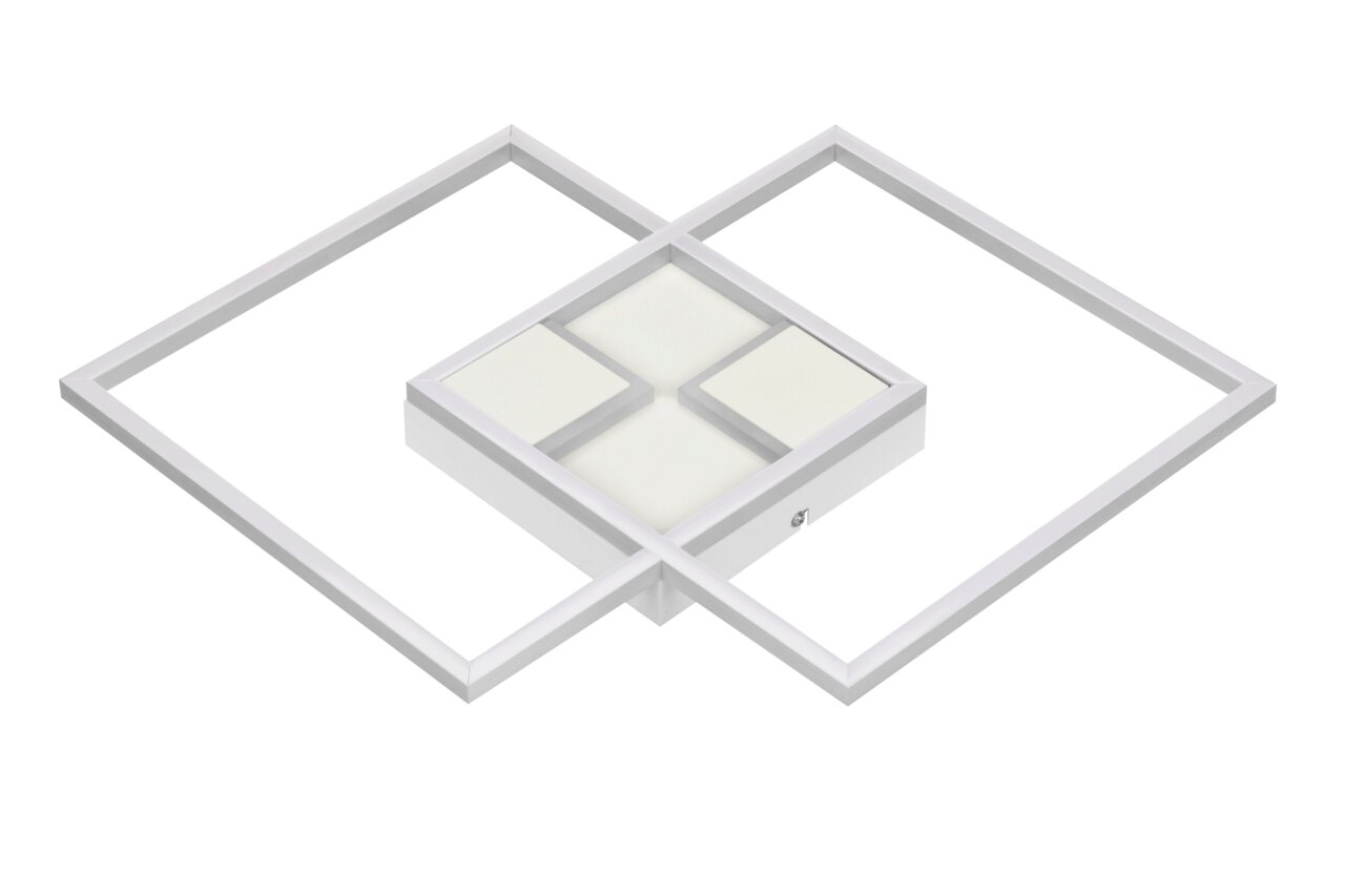 Moderne LED-Deckenleuchte mit geometrischem Design, seitliche Perspektive