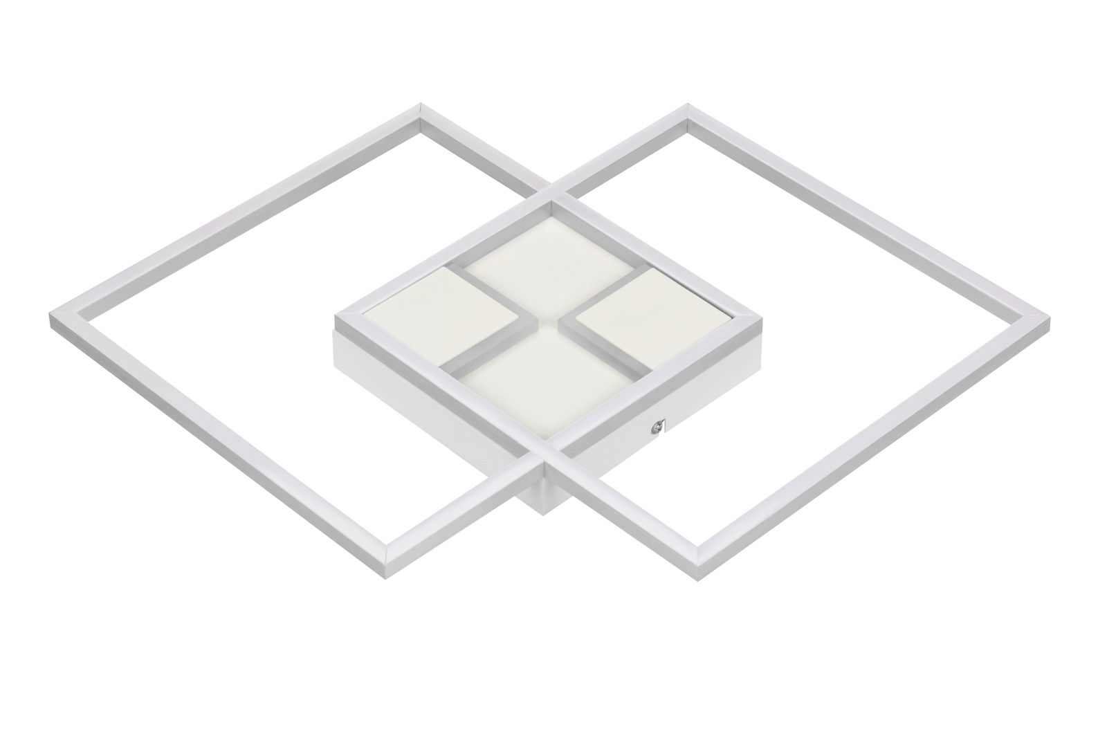 Moderne LED-Deckenleuchte mit geometrischem Design, seitliche Perspektive