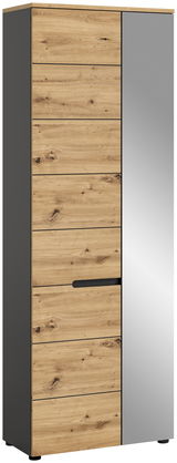 Moderner Garderobenschrank mit Holzoptik und Spiegeltür, Frontalansicht
