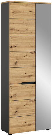 Moderner Garderobenschrank mit Holzoptik und Spiegeltür, Frontalansicht